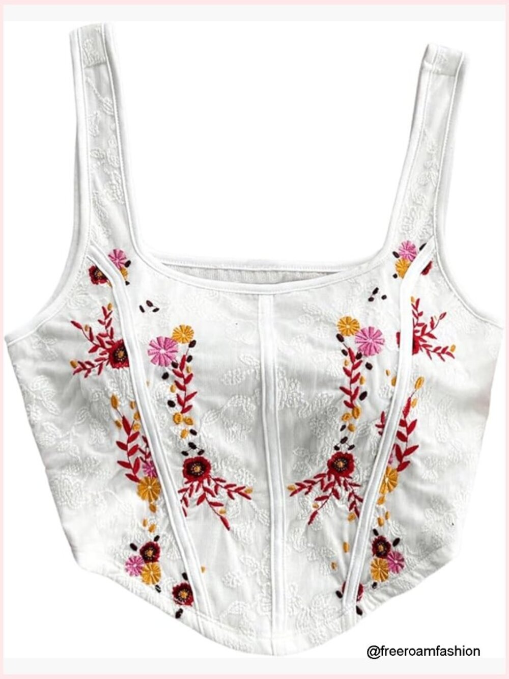 Vintage Floral Bustier Top Square Neck Embroidered Boho Crop Corset